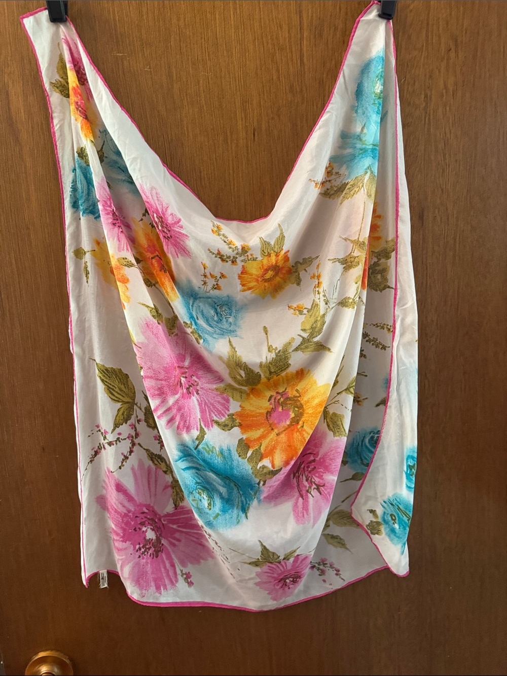 Source Unknown Floral Wrap Scarf in Pink, Blue, Yellow, Green on White
